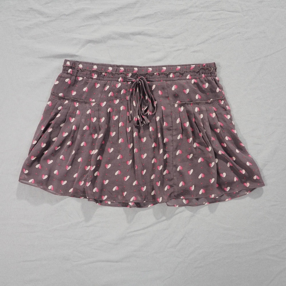 American Eagle Mini Skirt Womens M Heart Print Lined Flare Pleated Ruffle Flowy
